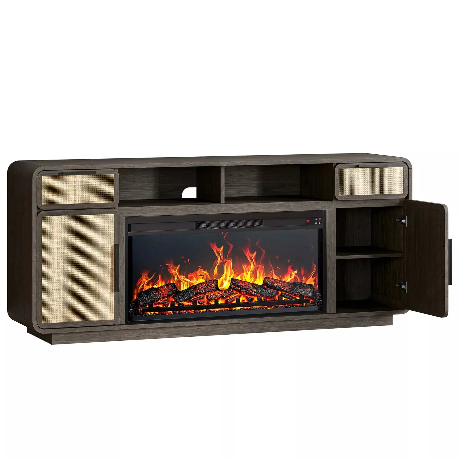 Case Mid Century Rattan Fireplace TV Stand (Up to 75") - Image 2