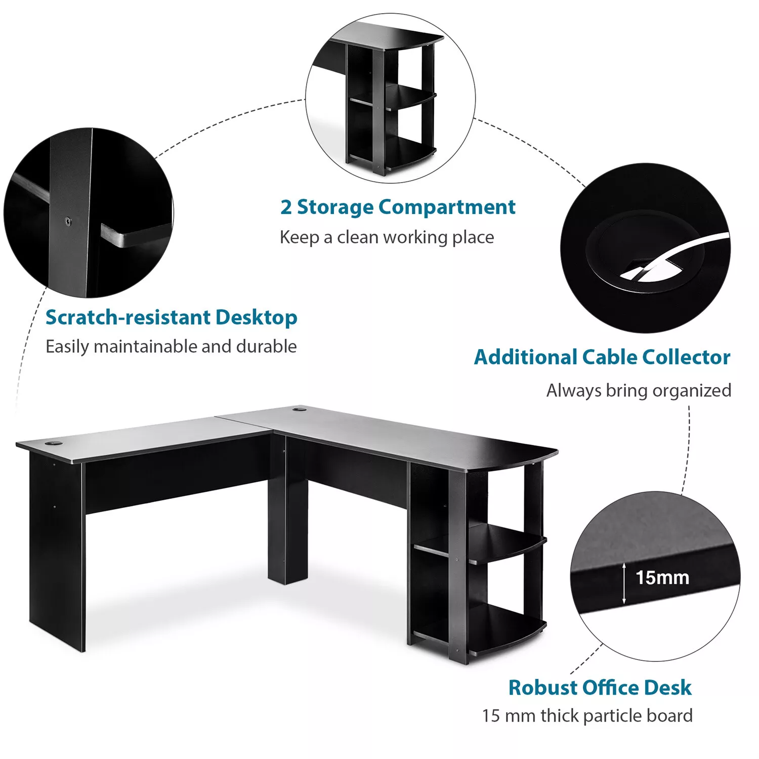 Cassie Corner L Shaped Computer Desk - Image 3