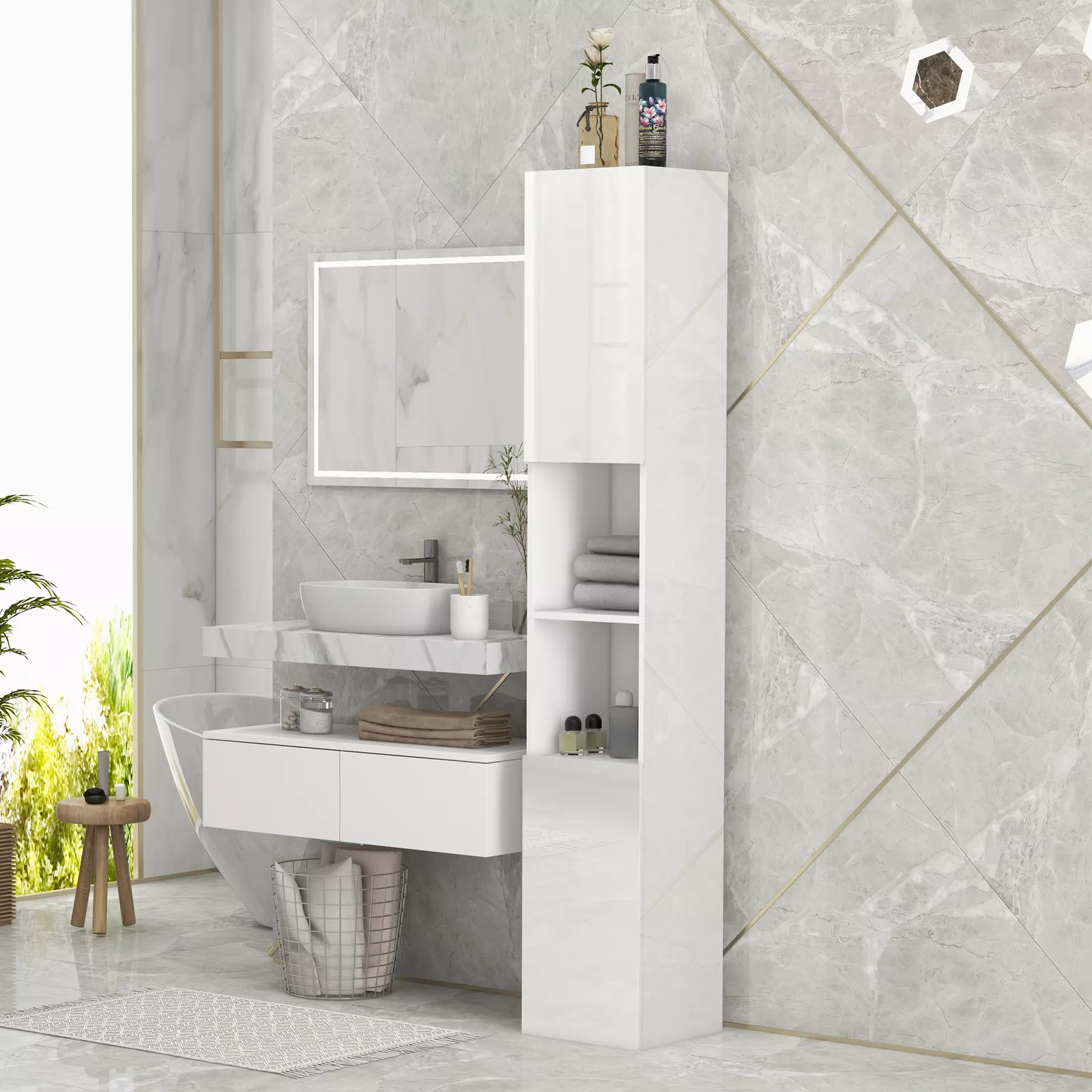 Catrin Gloss Tall Freestanding Bathroom Cabinet