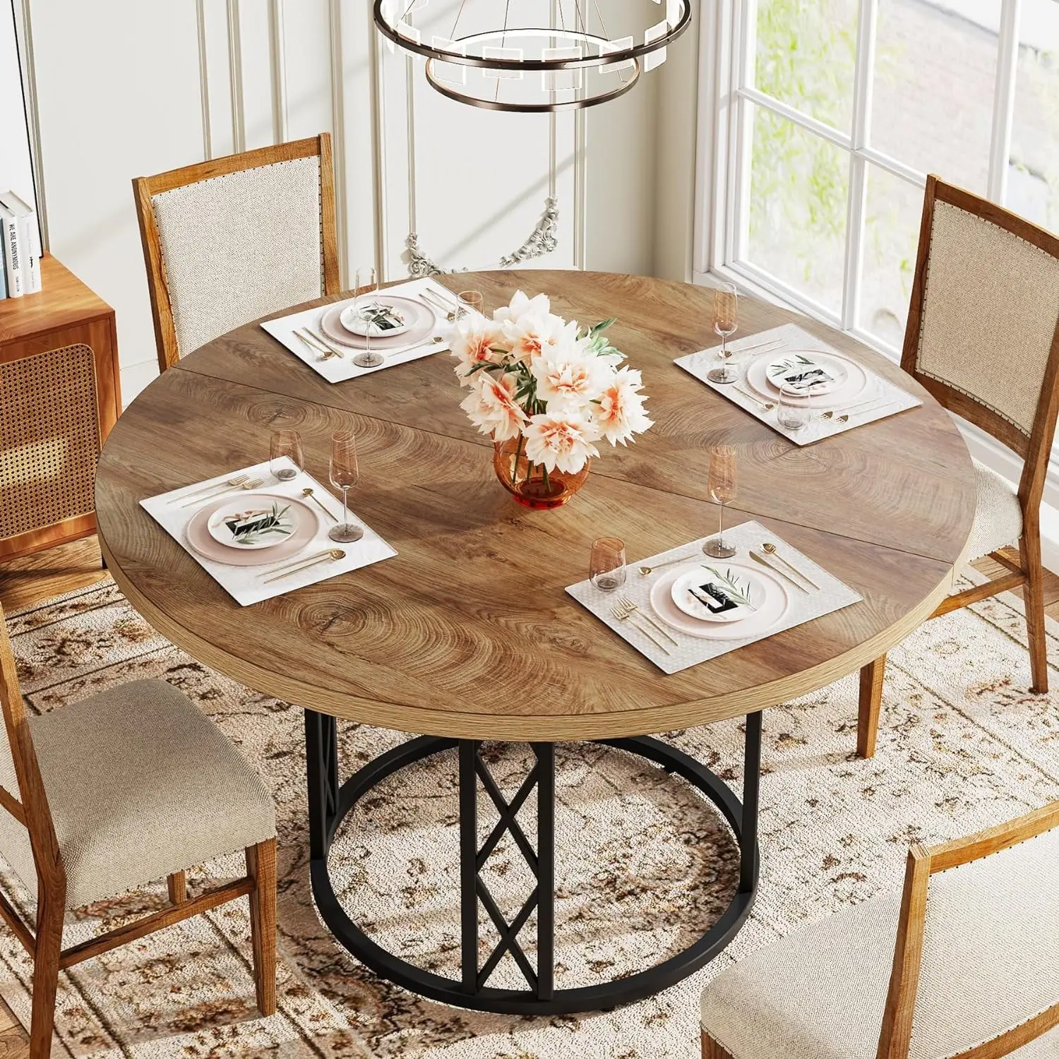 Cerys Round Rustic Farmhouse Dining Table For 4 - Image 2