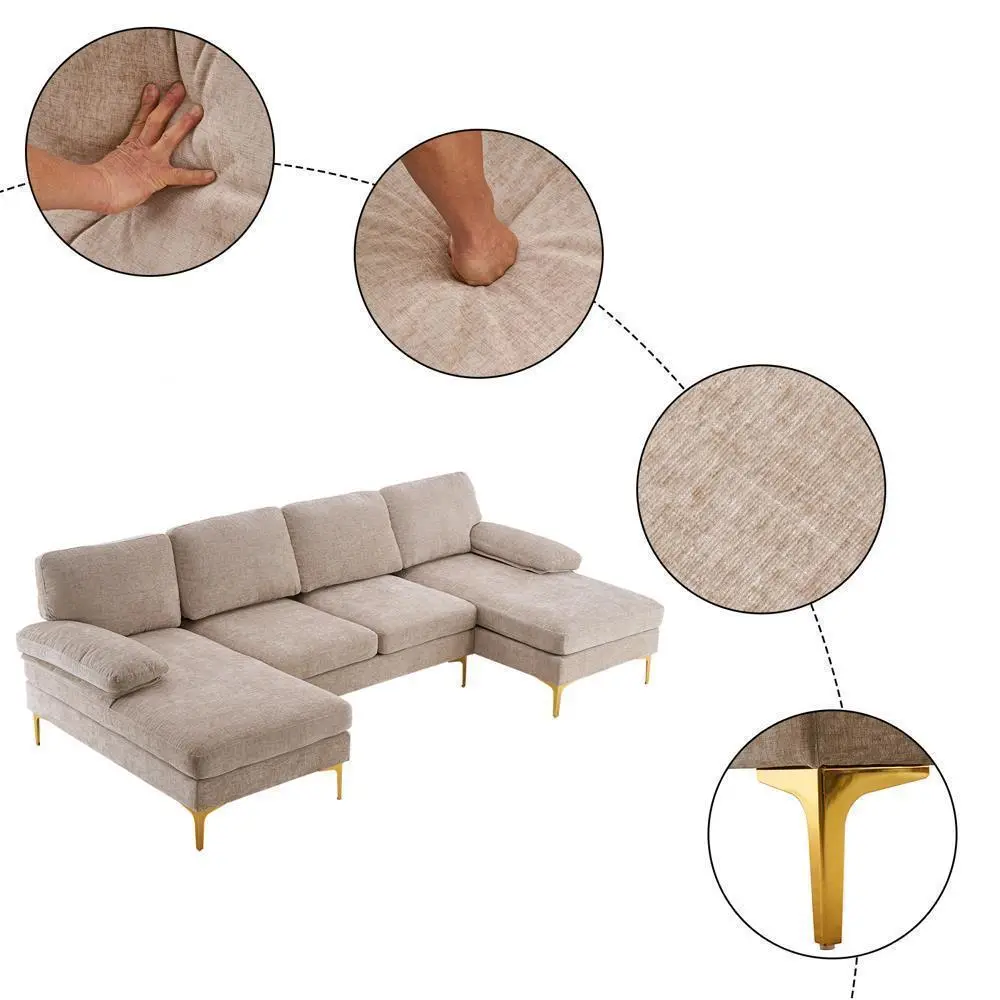 Chenille U Shaped Sectional Couch - Image 4