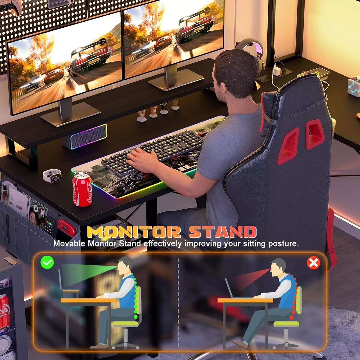 Clark L Shaped Gaming Corner Desk - Image 2