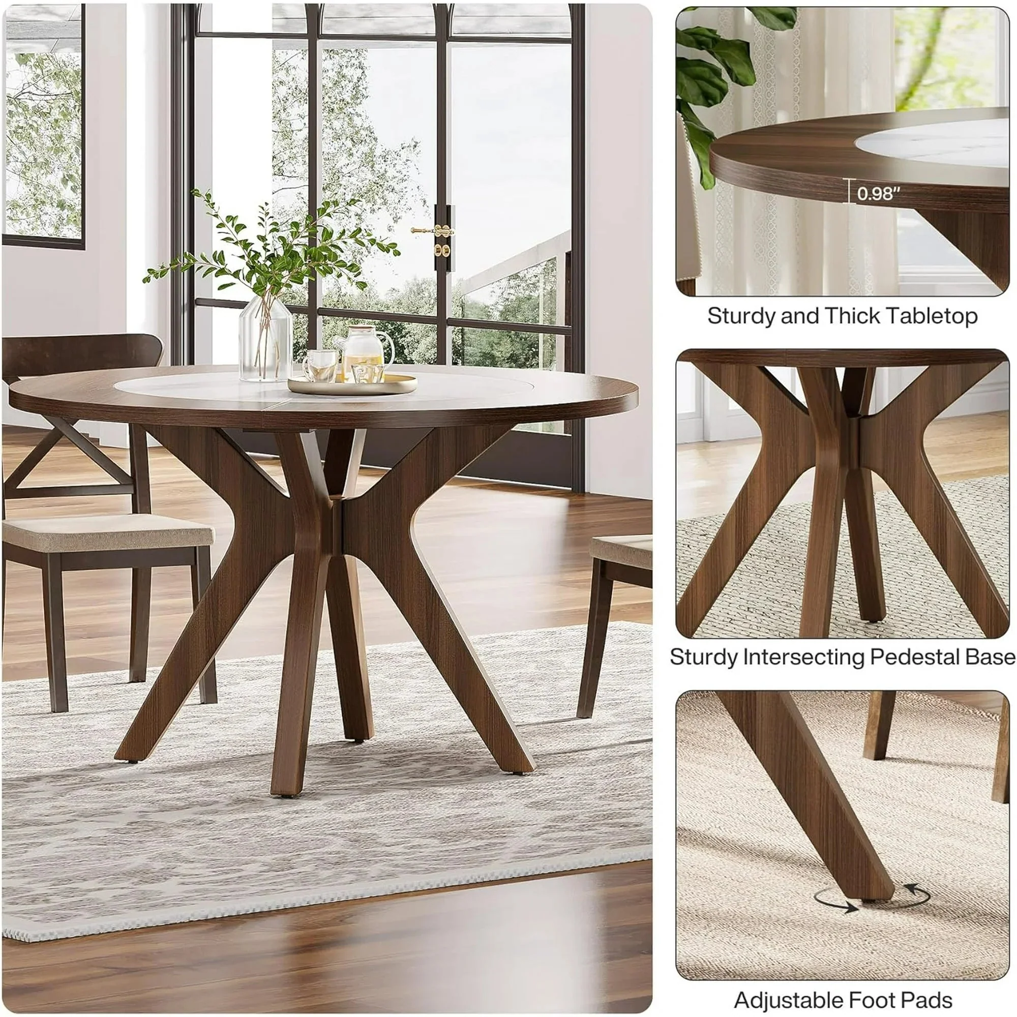 Clark Round Rustic Farmhouse Dining Table For 4 - Image 4