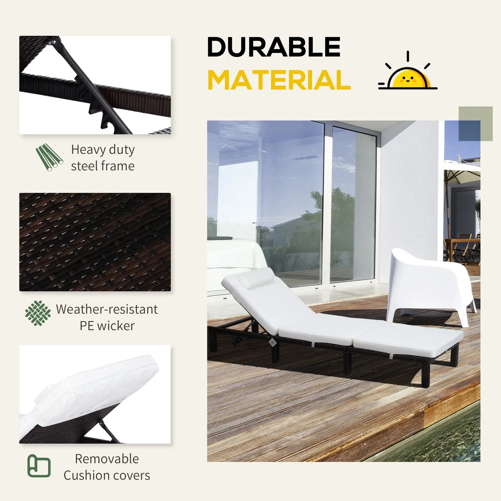 Cleo Rattan Garden Sun Lounger - Image 4