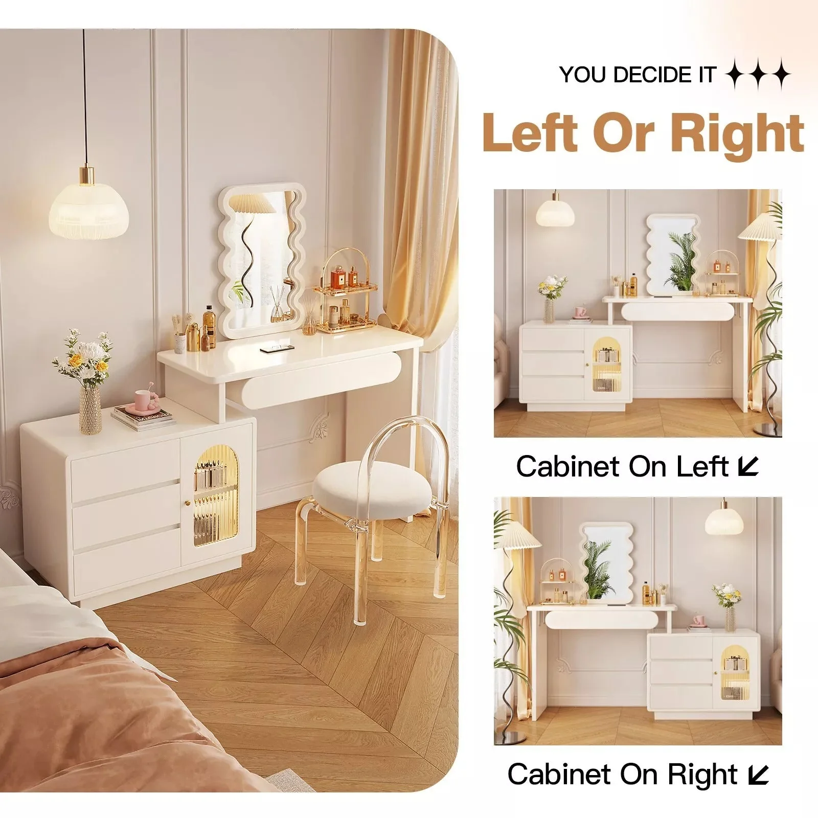 Coffey Vanity Makeup Desk w/ Mirror & Lights - Image 7