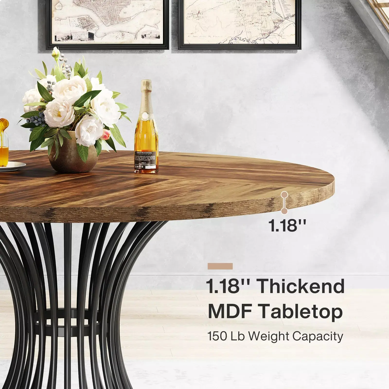 Cole Round Rustic Farmhouse Dining Table For 4 - Image 4