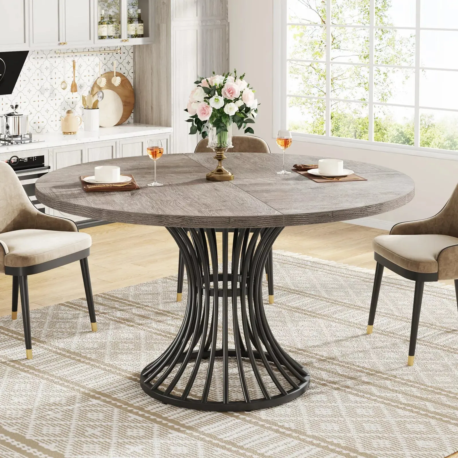 Cole Round Rustic Farmhouse Dining Table For 4 - Image 6