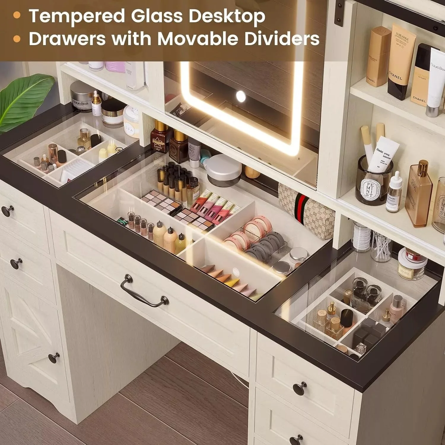 Conor Vanity Makeup Desk w/ Mirror & Lights - Image 3