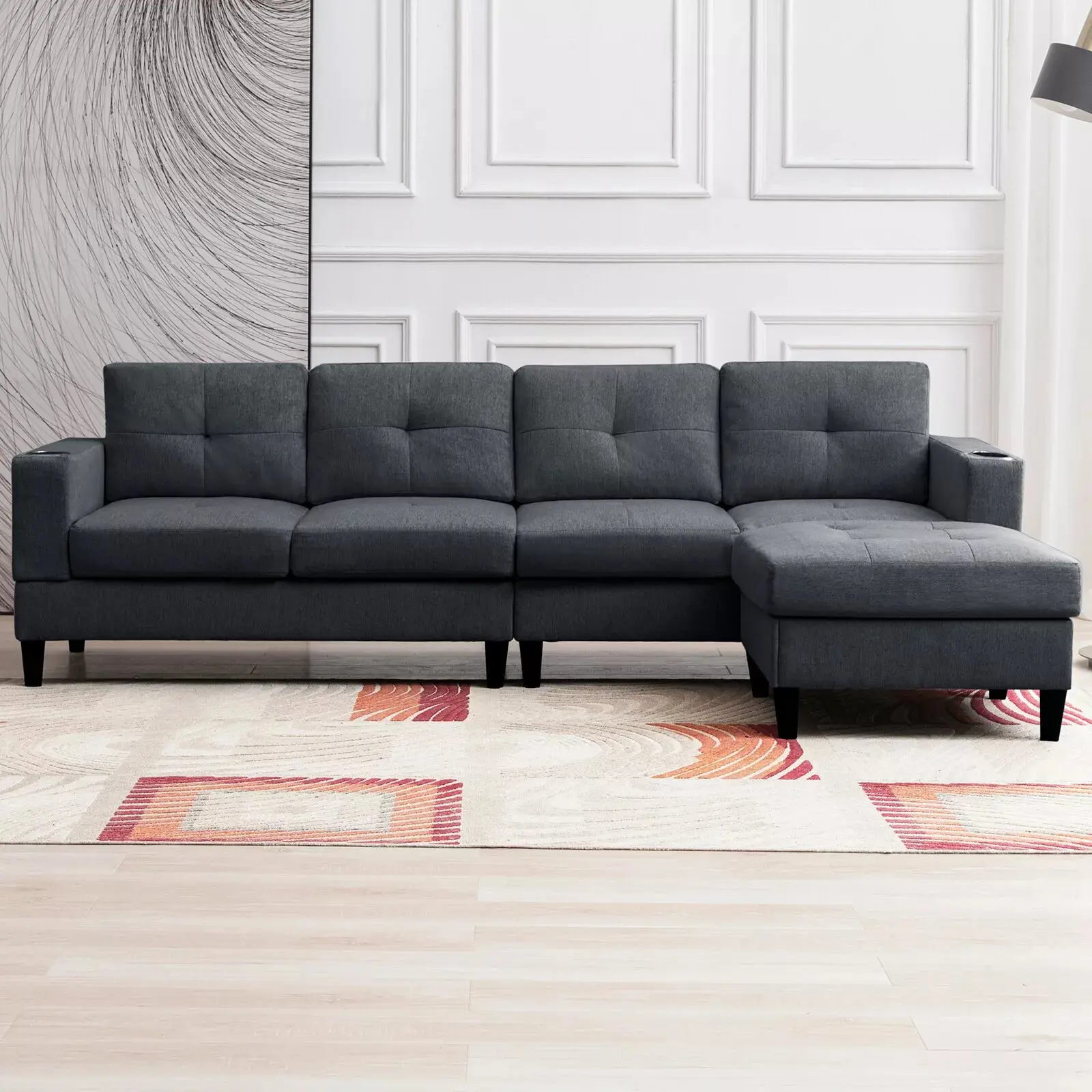 Convertible Linen L Shaped Sectional Couch - Image 10