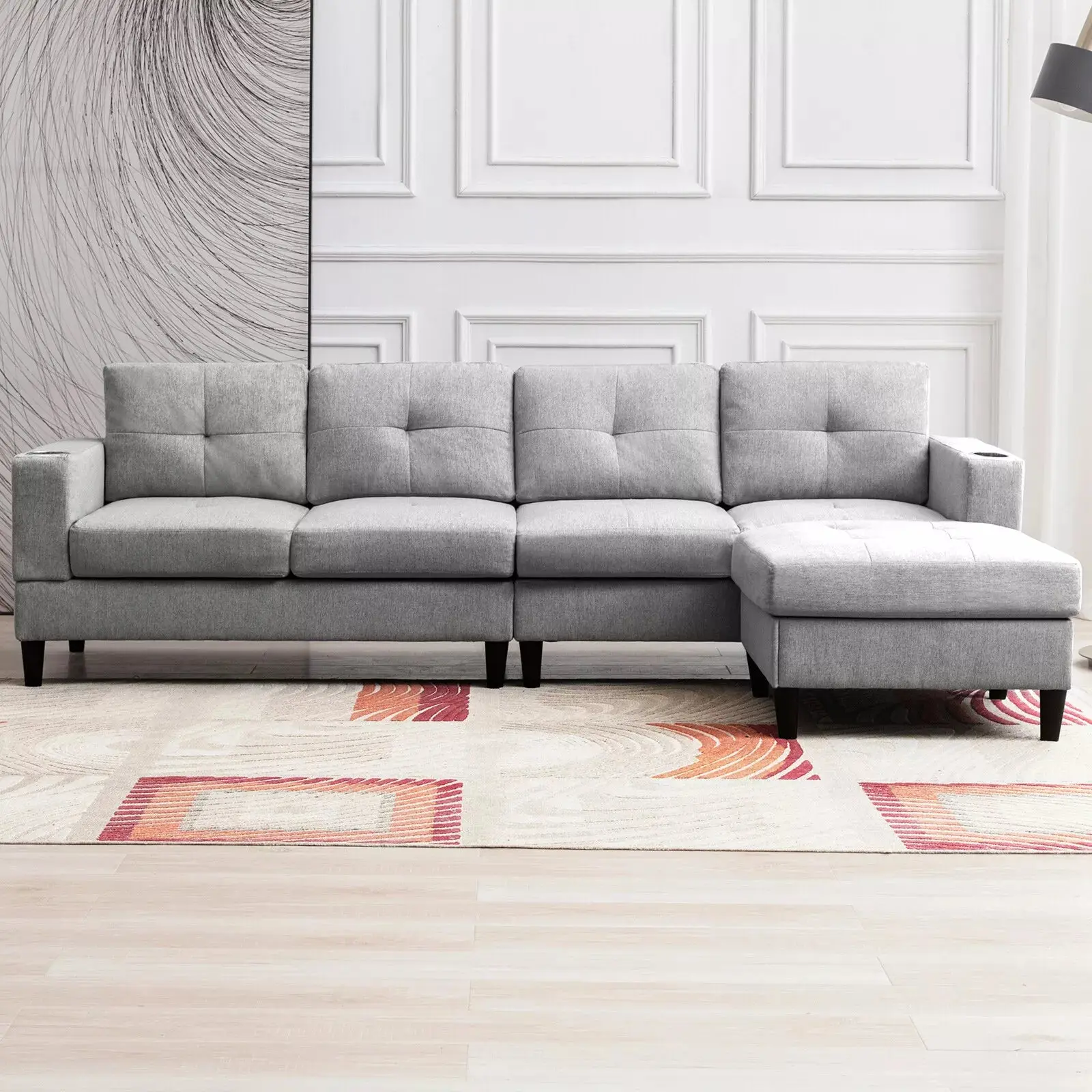 Convertible Linen L Shaped Sectional Couch - Image 9