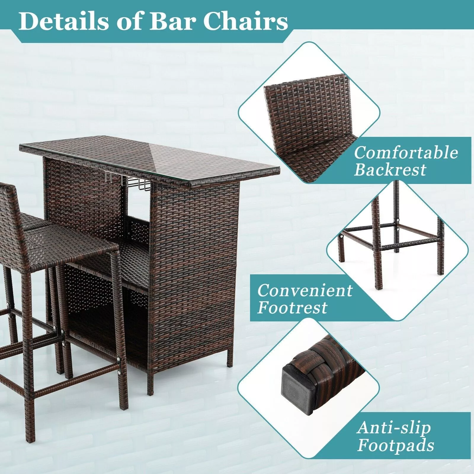 Daisie Outdoor Garden Bistro Bar Dining Set - Image 3