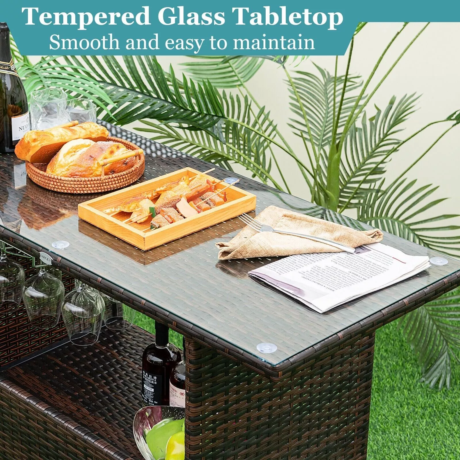 Daisie Outdoor Garden Bistro Bar Dining Set - Image 6