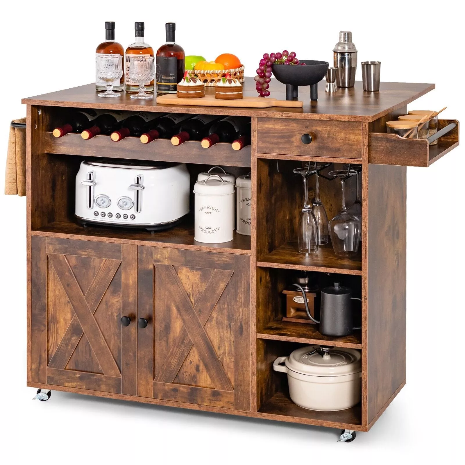 Dan Kitchen Island With Wheels & Seating - Image 2