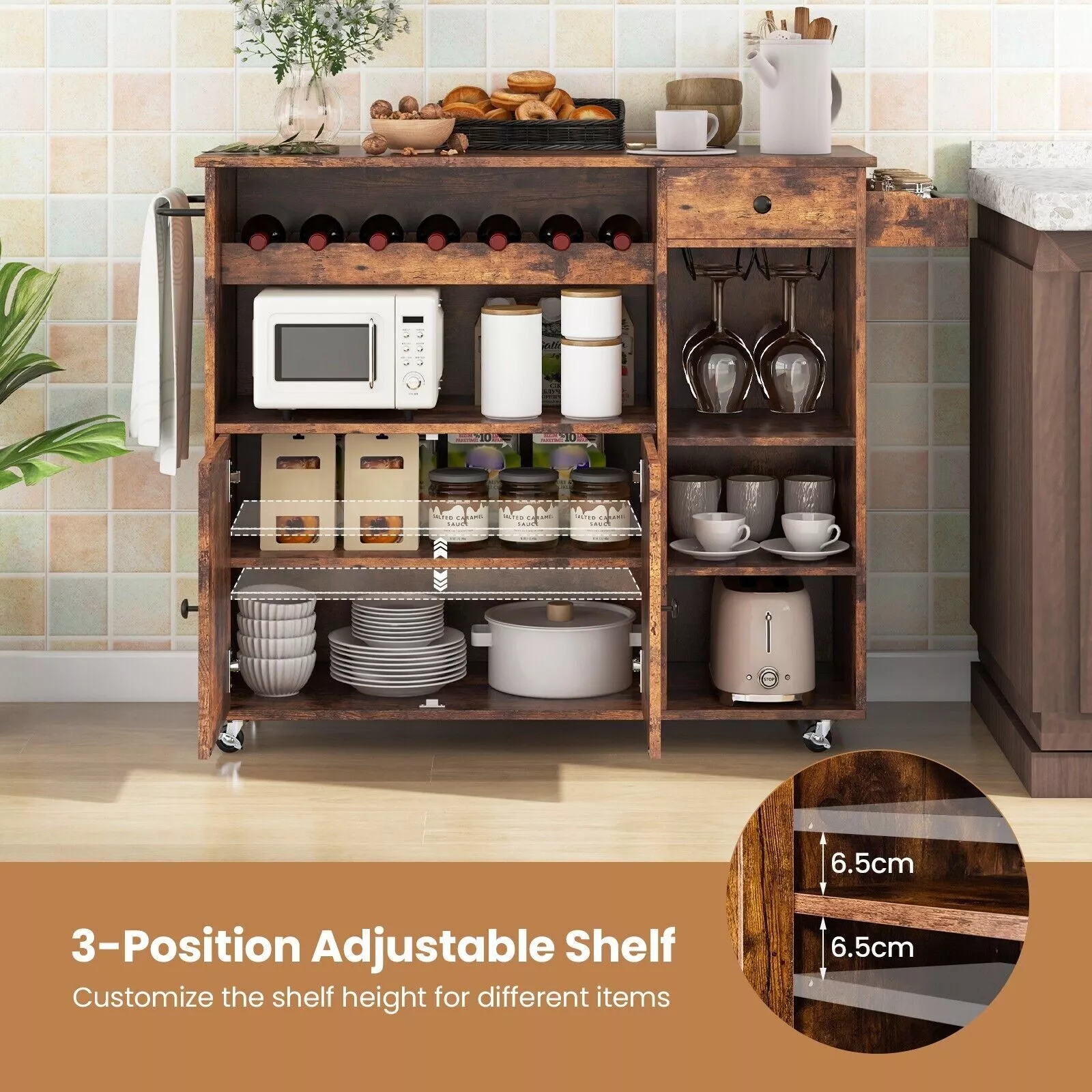 Dan Kitchen Island With Wheels & Seating - Image 7