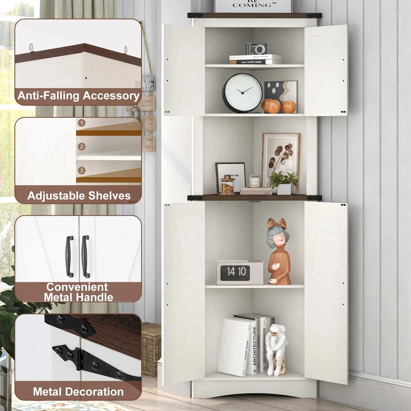 Denis Tall Corner Kitchen Pantry Cabinet - Image 3