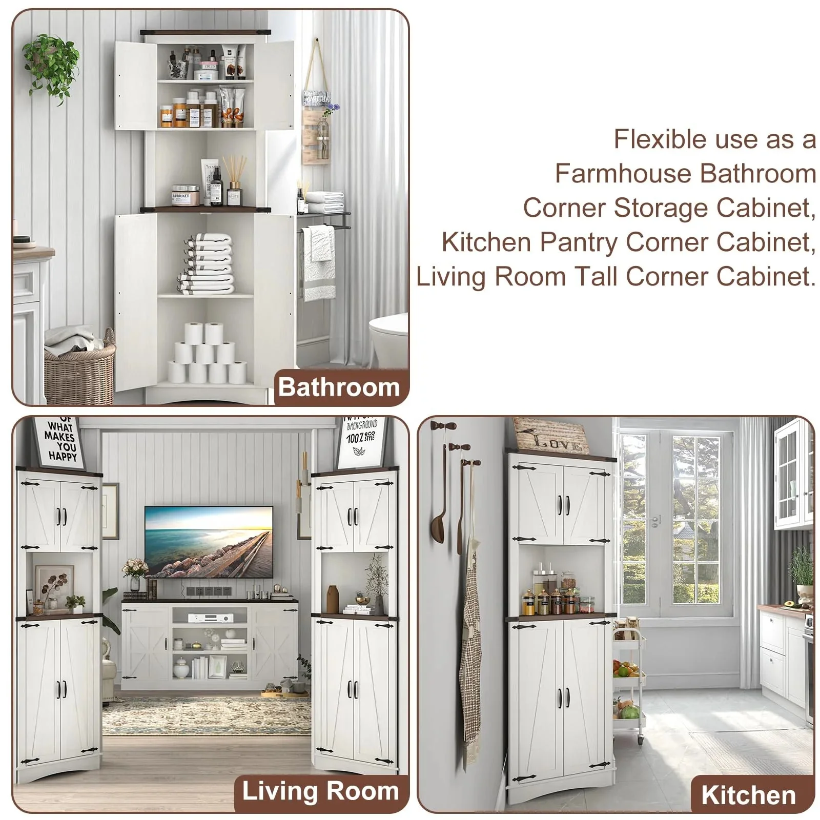 Denis Tall Corner Kitchen Pantry Cabinet - Image 4