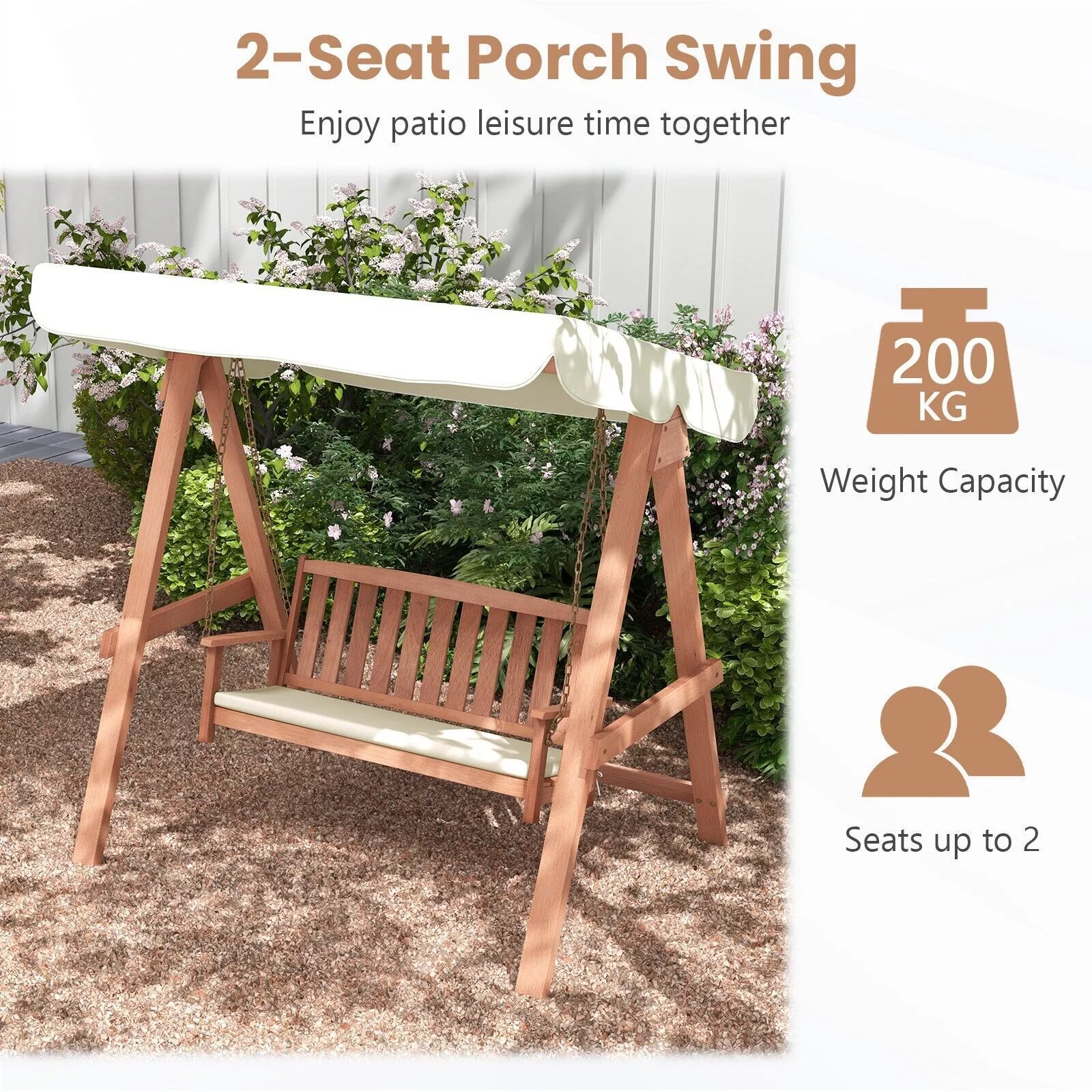 Donald Outdoor Wooden Darden Swing Chair - Image 3