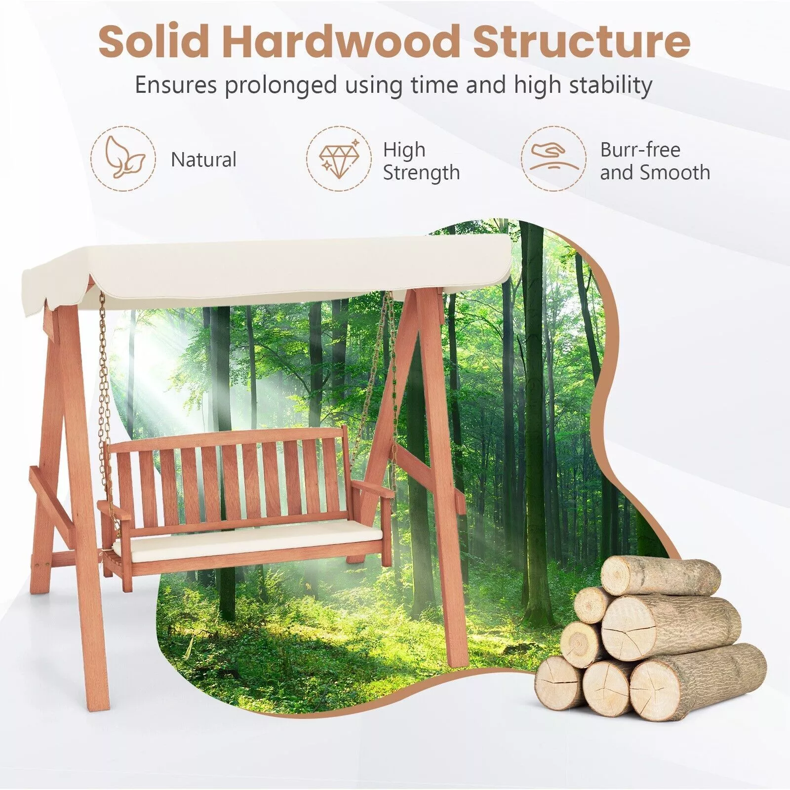 Donald Outdoor Wooden Darden Swing Chair - Image 5