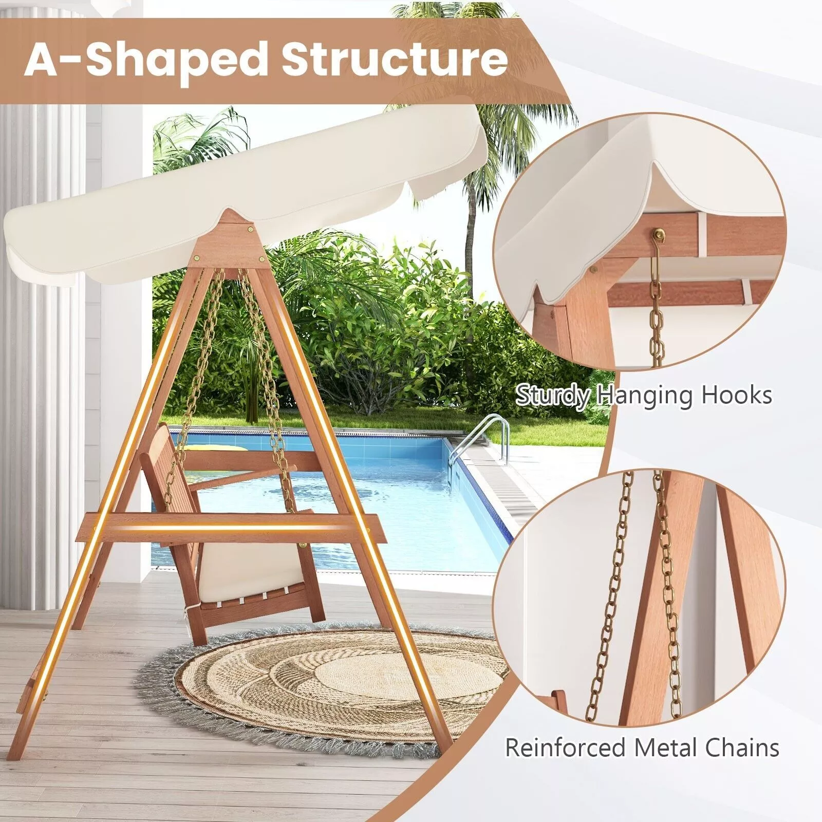 Donald Outdoor Wooden Darden Swing Chair - Image 7