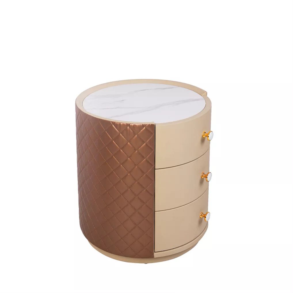 Duffy Marble Bedside Nightstand Table With 3 Drawers - Image 3