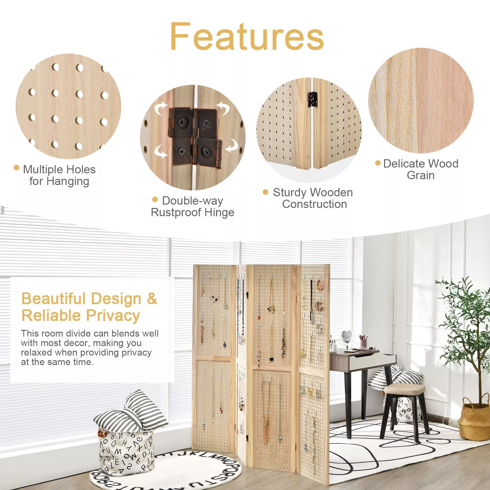 Ela Wooden Room Partition Divider Screen - Image 3