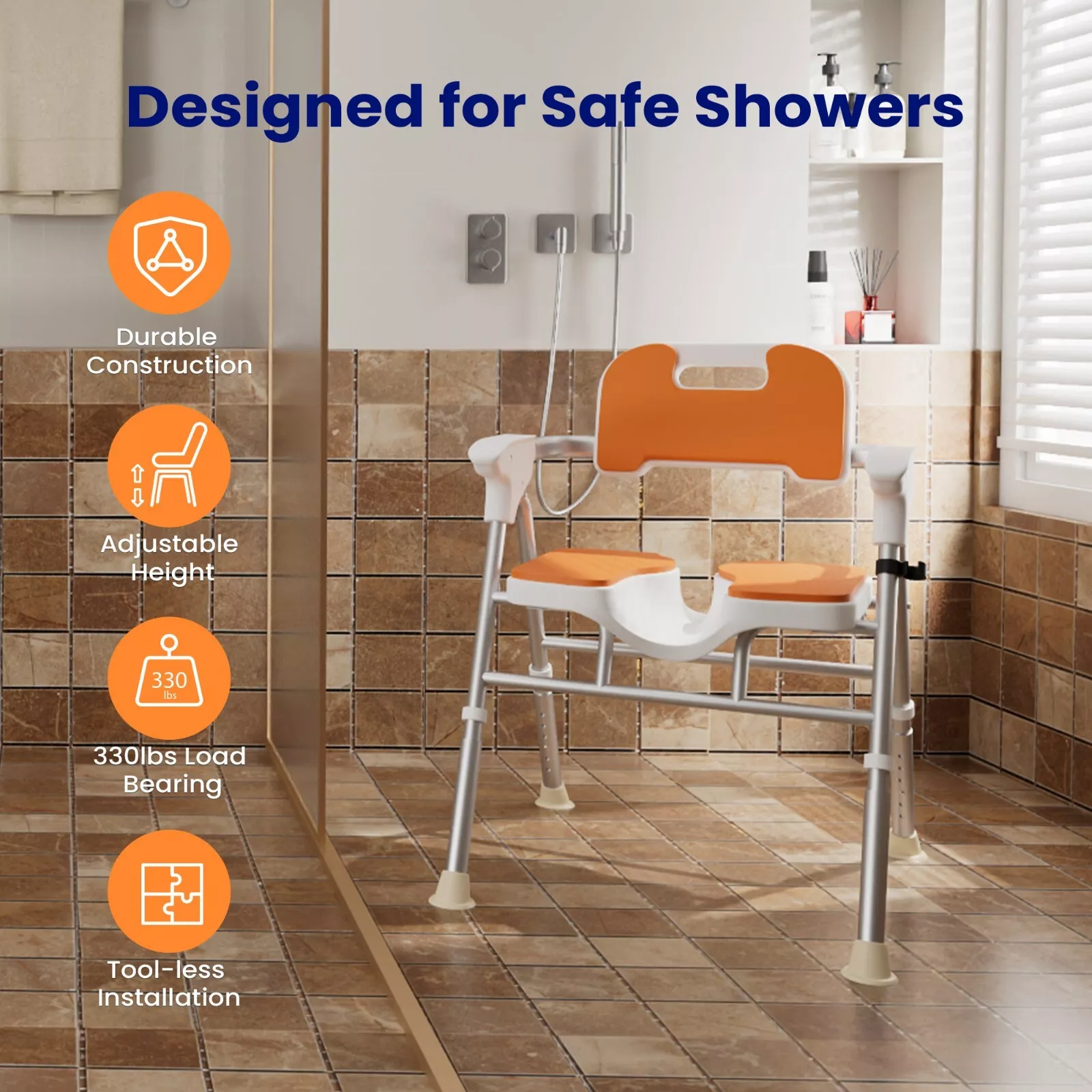 Elderly Foldable Shower Chair With Arms - Image 3