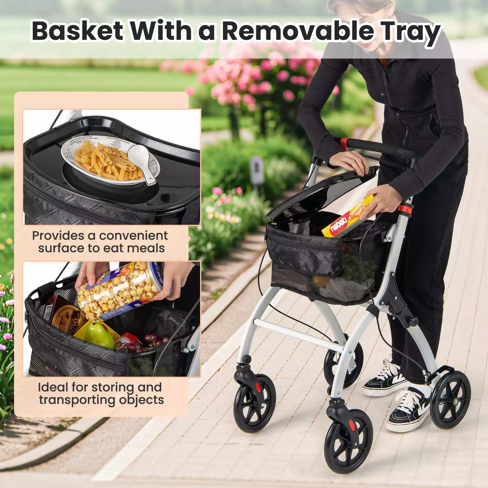 Elderly Mobility Walker With Tray & Brake - Image 6