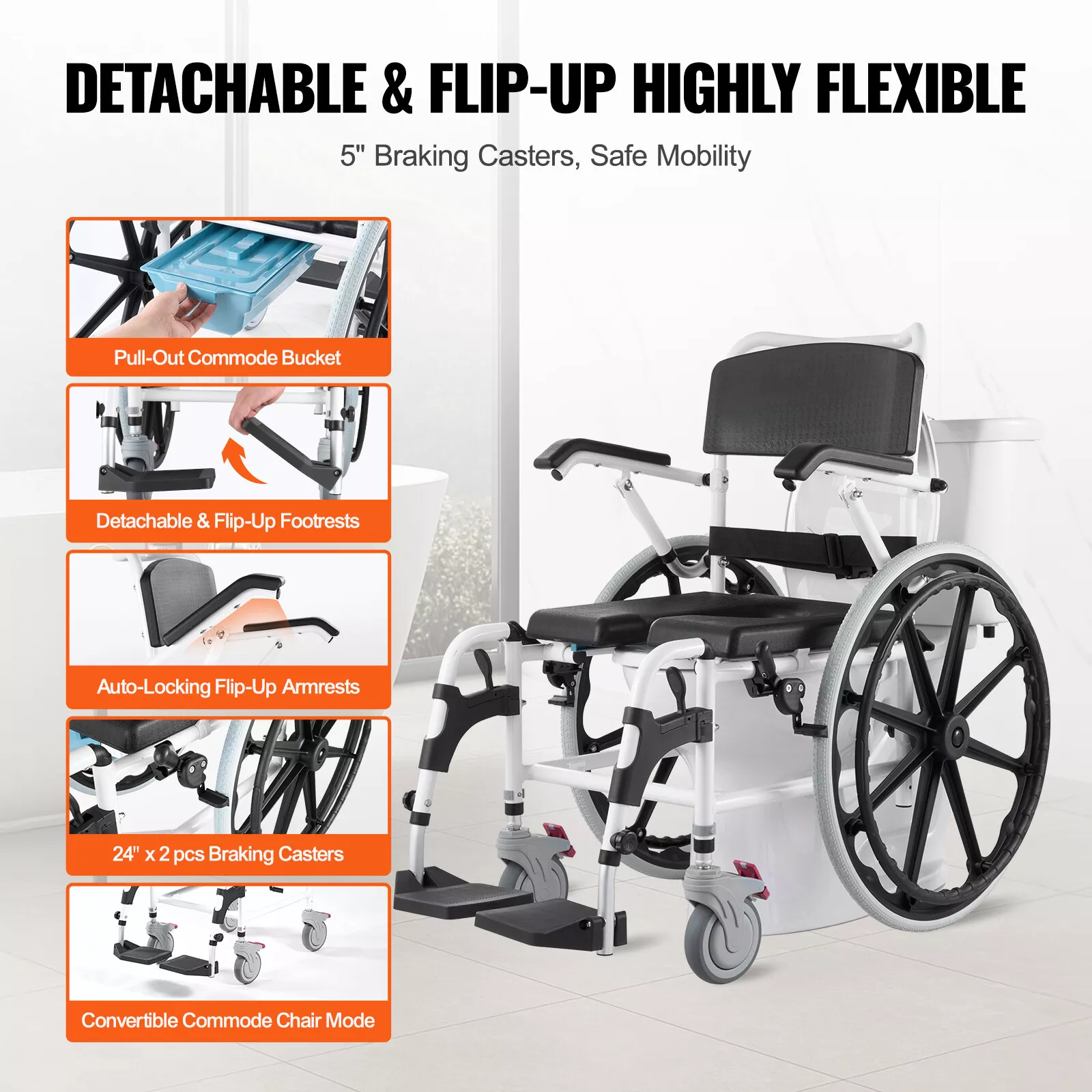 Barney Elderly Shower Commode Wheelchair - Image 6