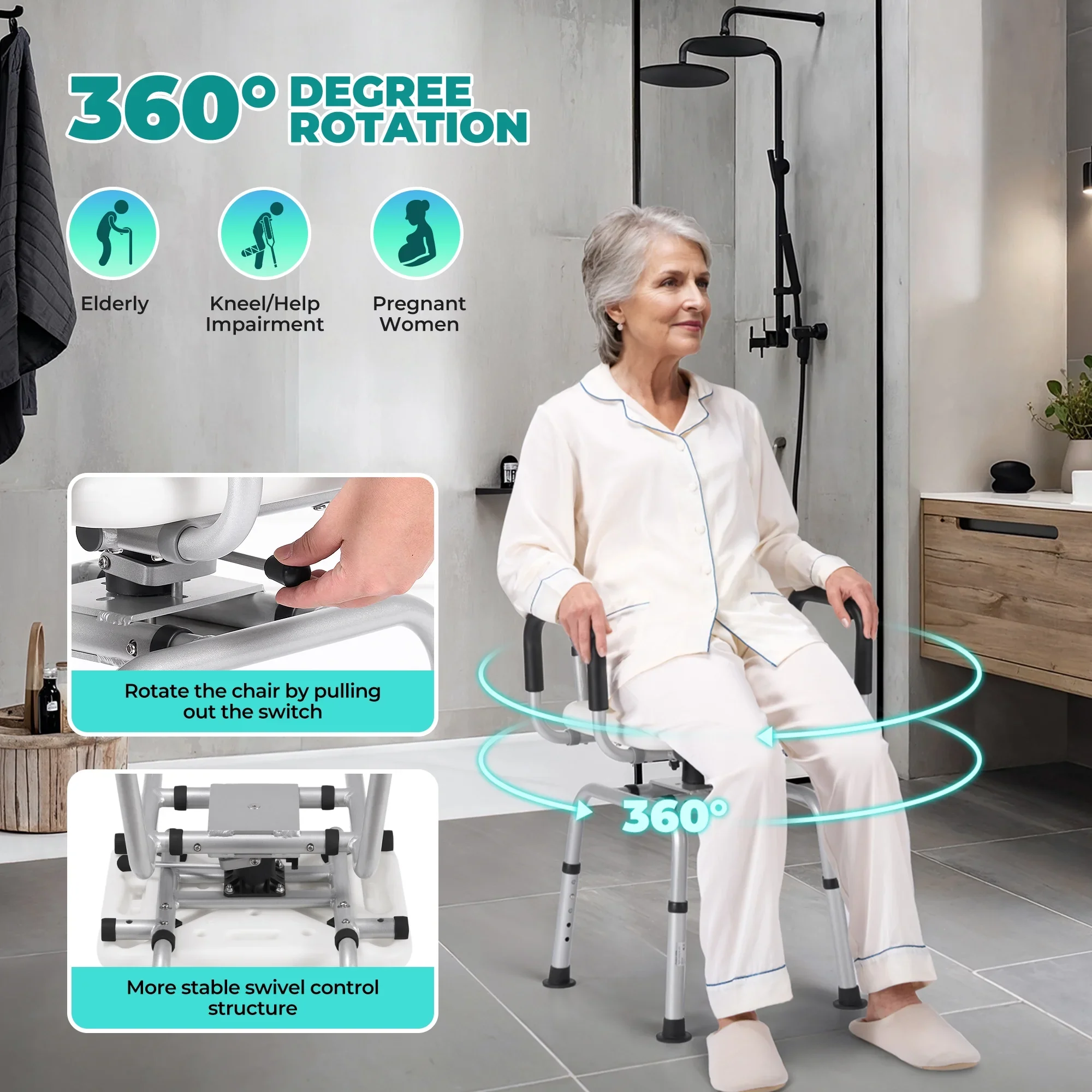 Elderly Swivel Shower Chair With Arms - Image 4
