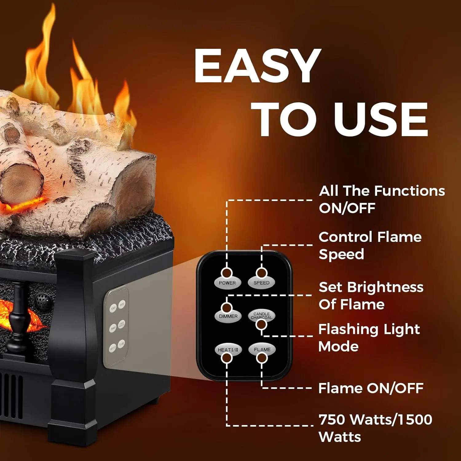 Electric Portable Fake Log Fireplace Insert - Image 6