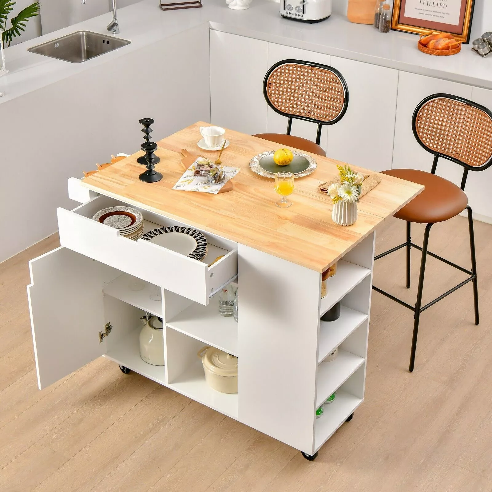 Eleri Kitchen Island With Wheels & Seating