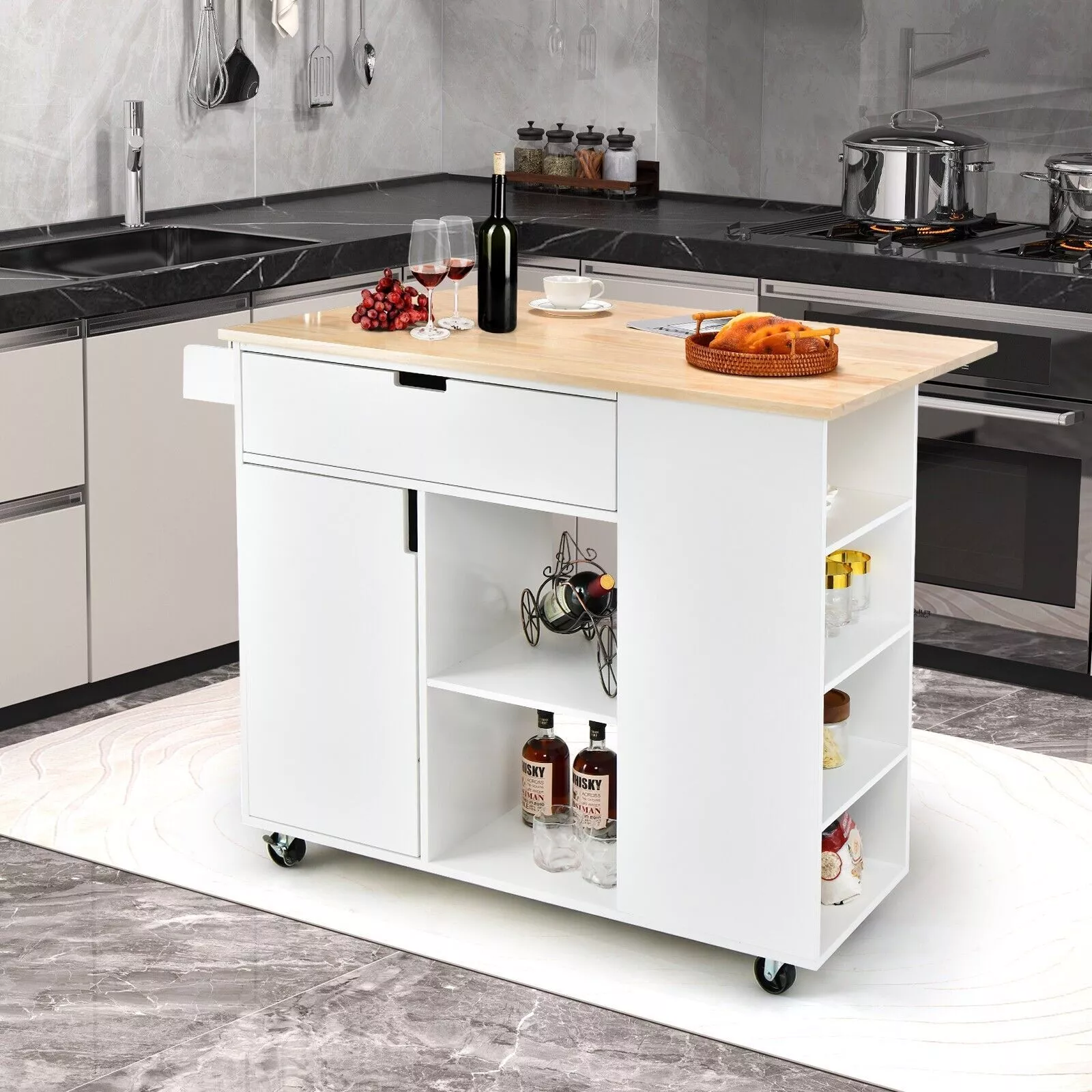 Eleri Kitchen Island With Wheels & Seating - Image 2