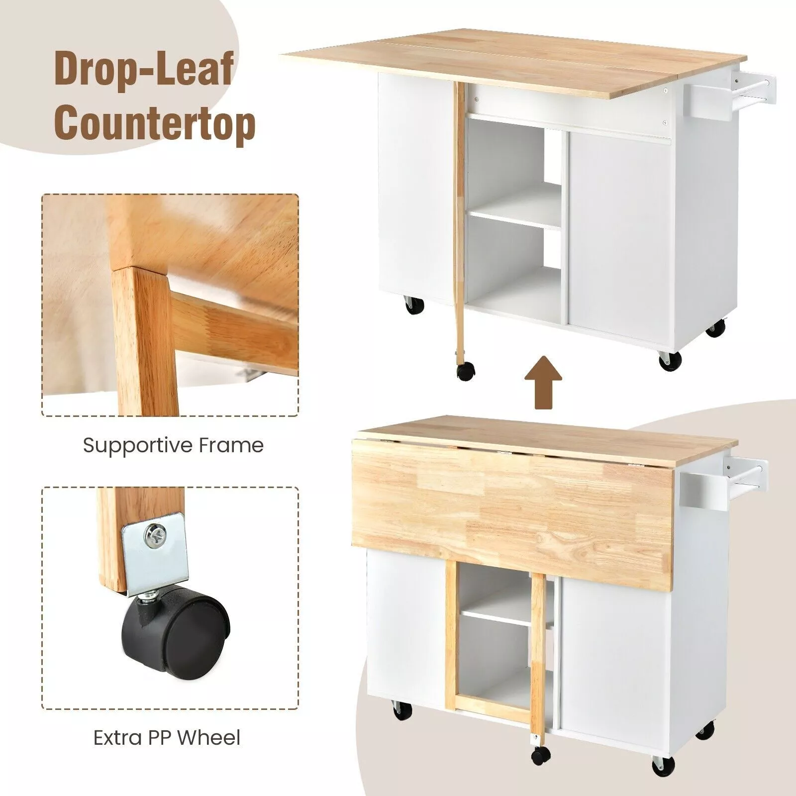 Eleri Kitchen Island With Wheels & Seating - Image 5