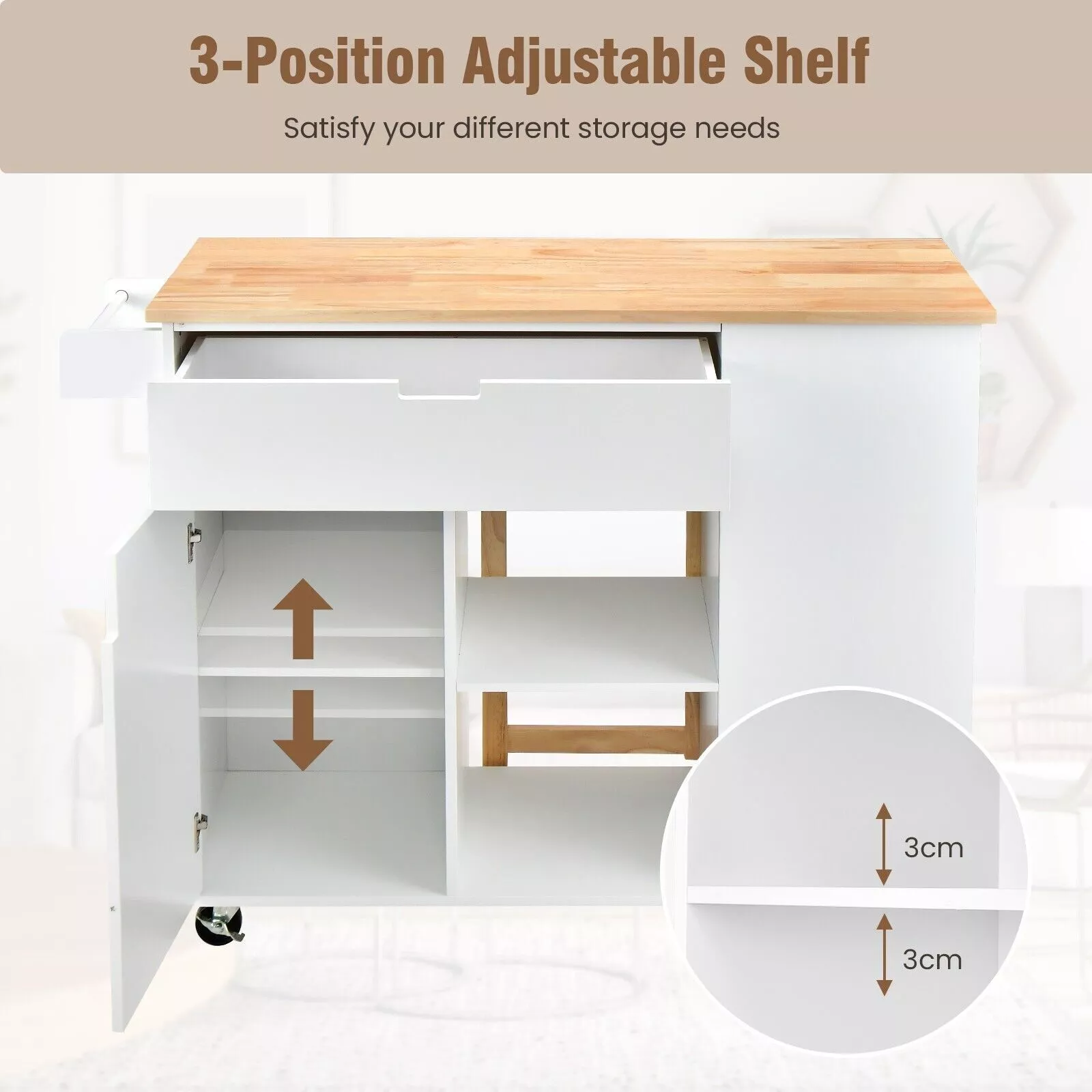 Eleri Kitchen Island With Wheels & Seating - Image 6