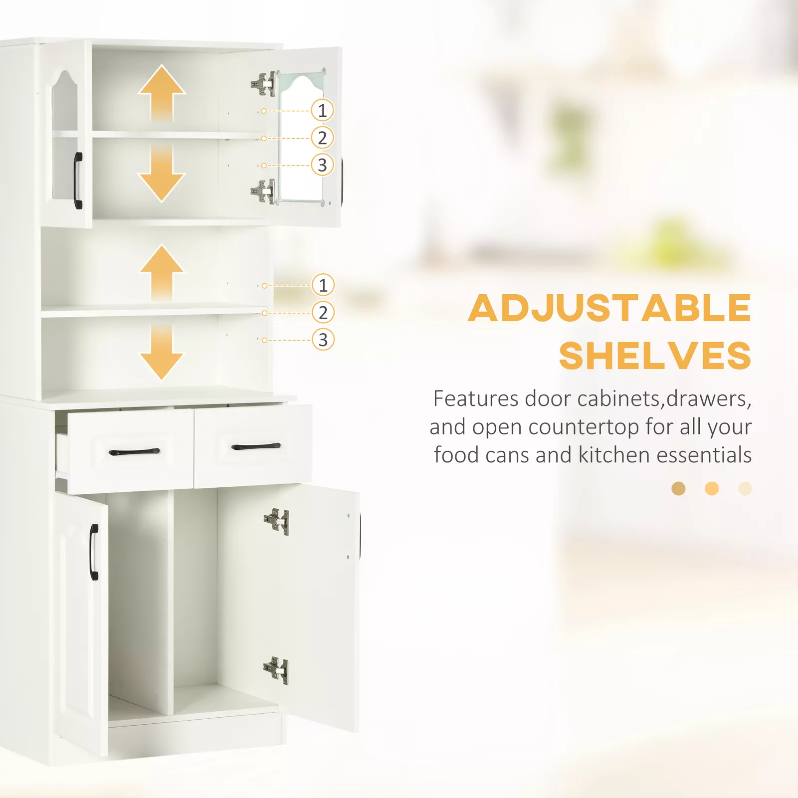 Eleri White Kitchen Pantry Storage Cabinet - Image 5