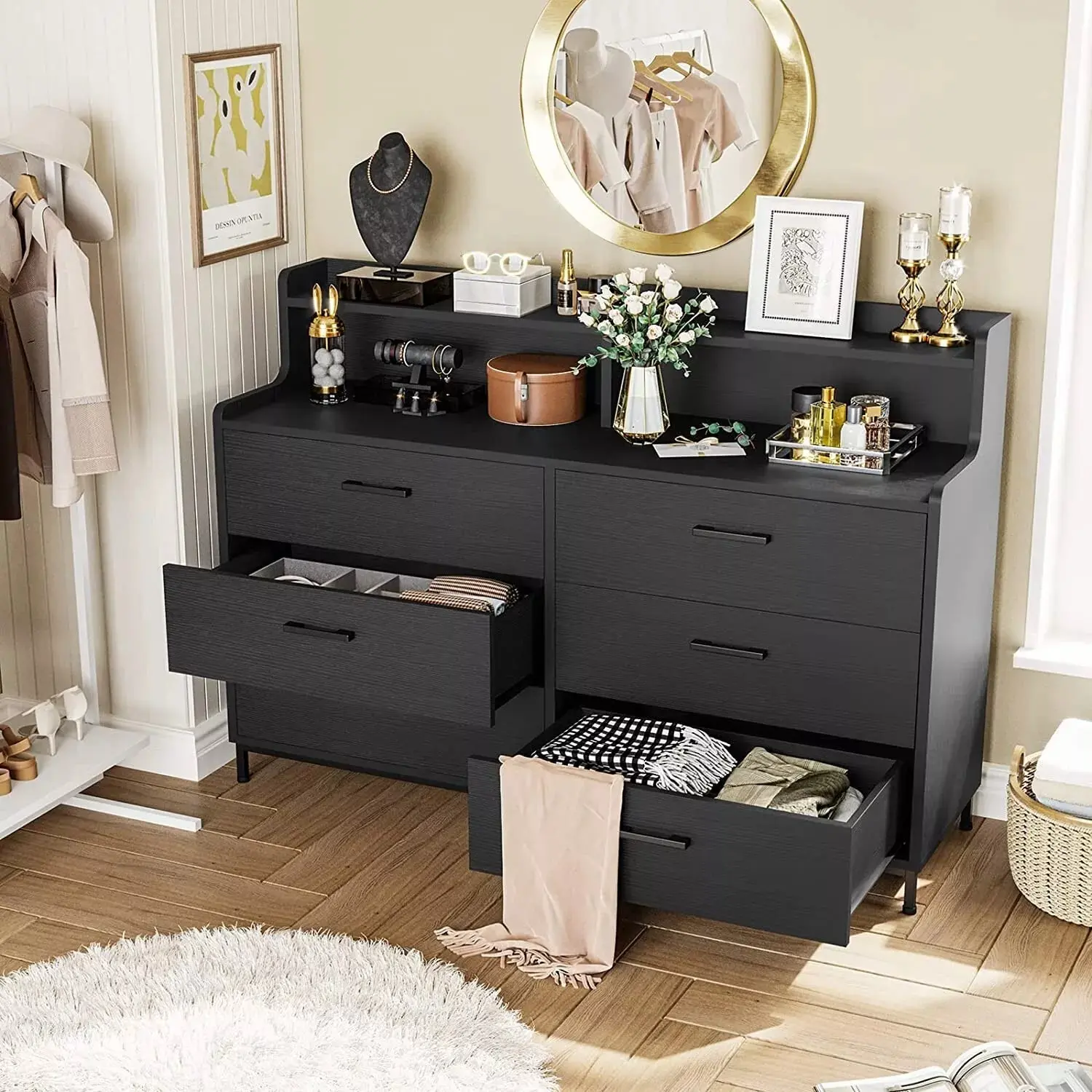 Elif Modern Black 6 Drawer Chest Dresser - Image 4