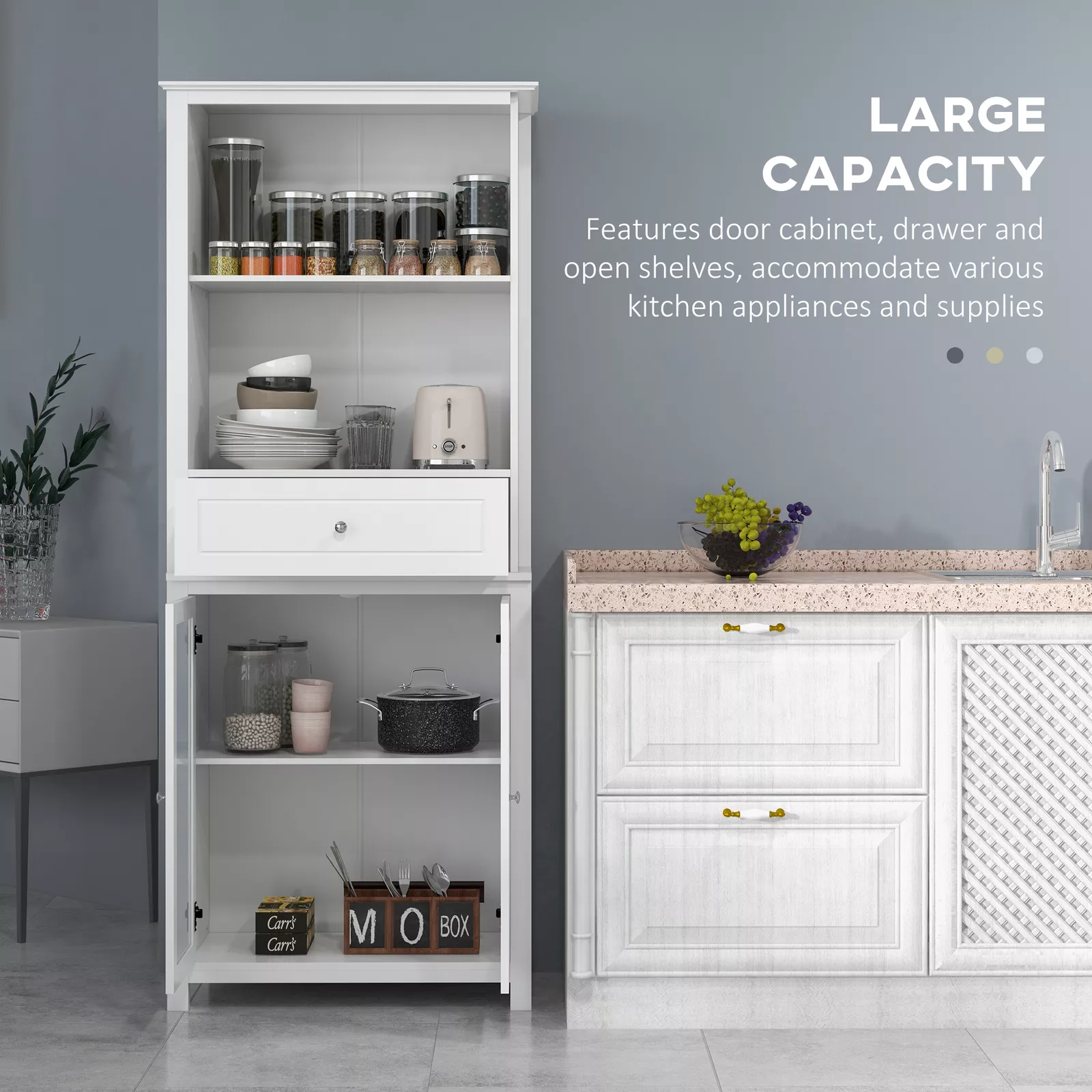 Elisa White Kitchen Pantry Storage Cabinet - Image 4