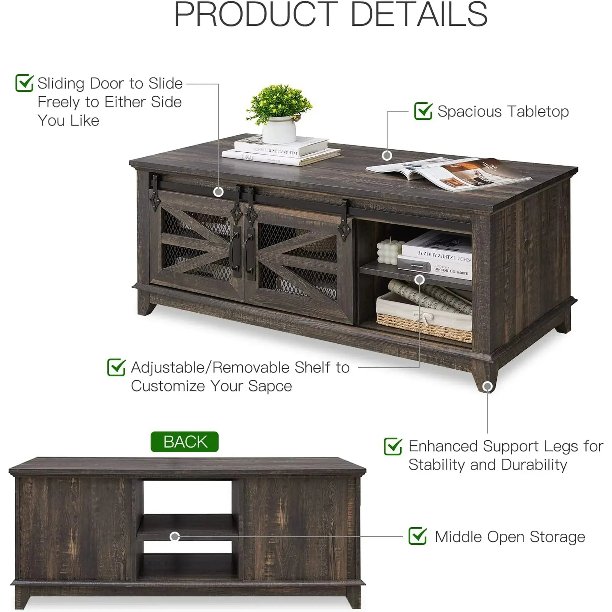 Ellis Rustic Farmhouse Coffee Table - Image 2