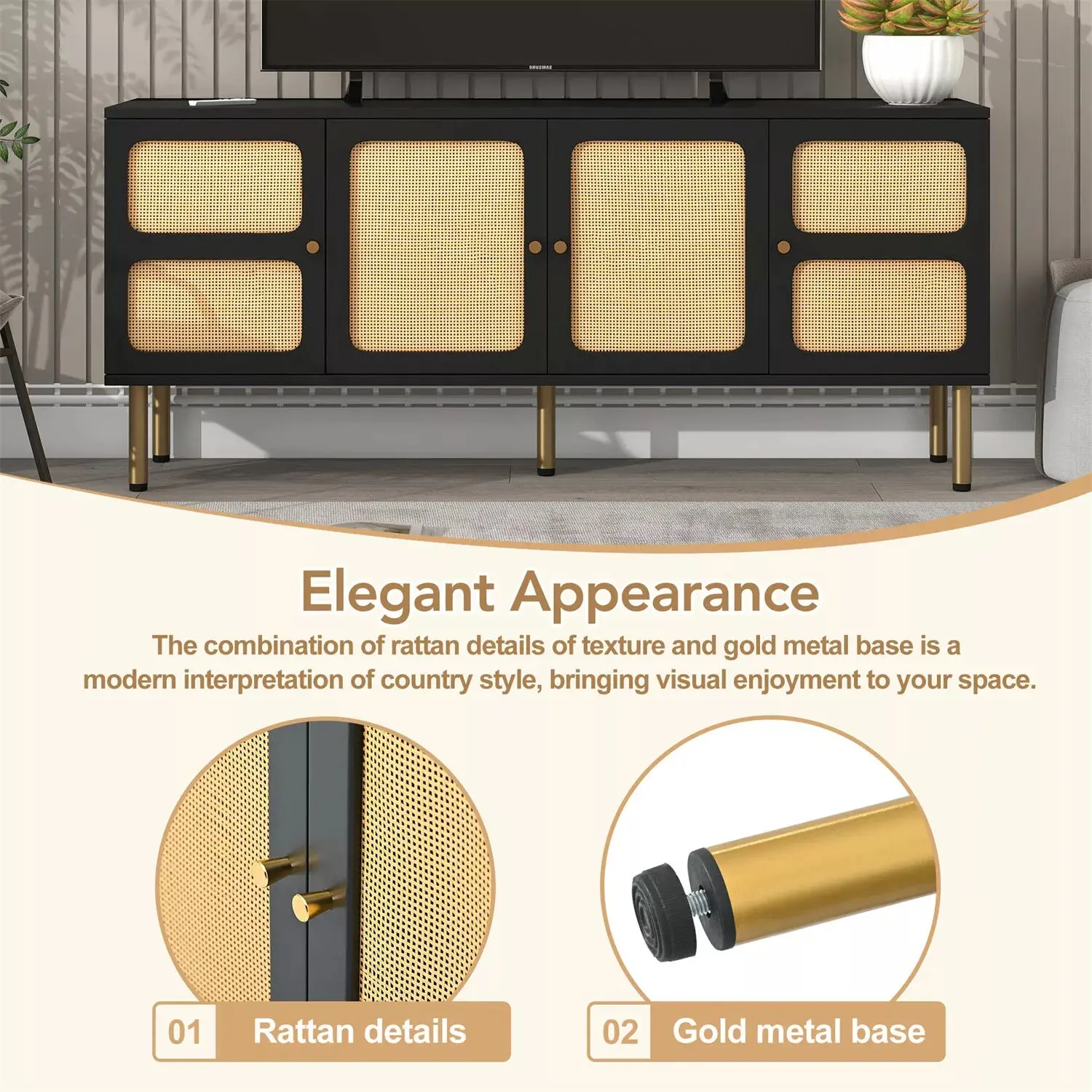 Eryn Rattan TV Media Cabinet Console - Image 7
