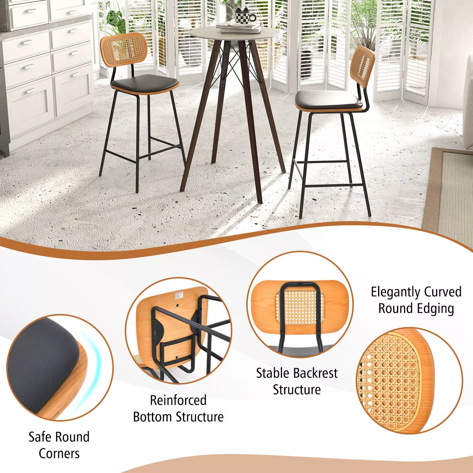 Euan Swivel Kitchen Bar Stools With Back (Set of 2) - Image 3