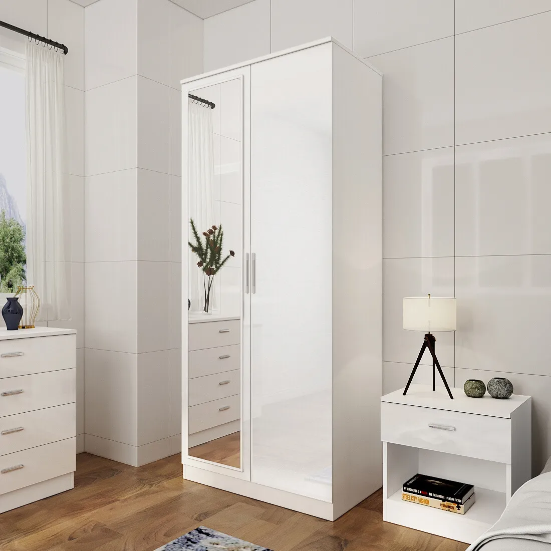 Eva 2 Door High Gloss Mirrored Wardrobe