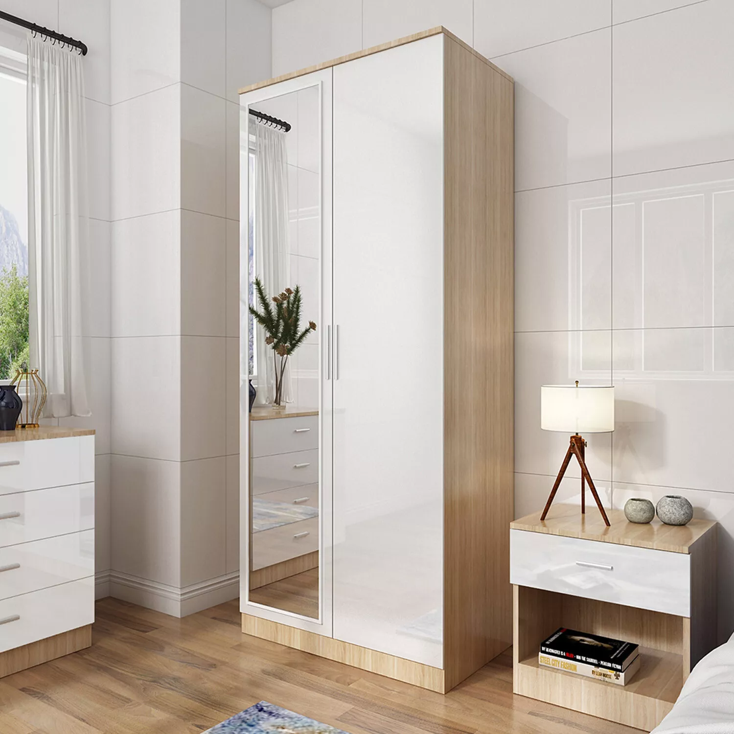 Eva 2 Door High Gloss Mirrored Wardrobe - Image 6