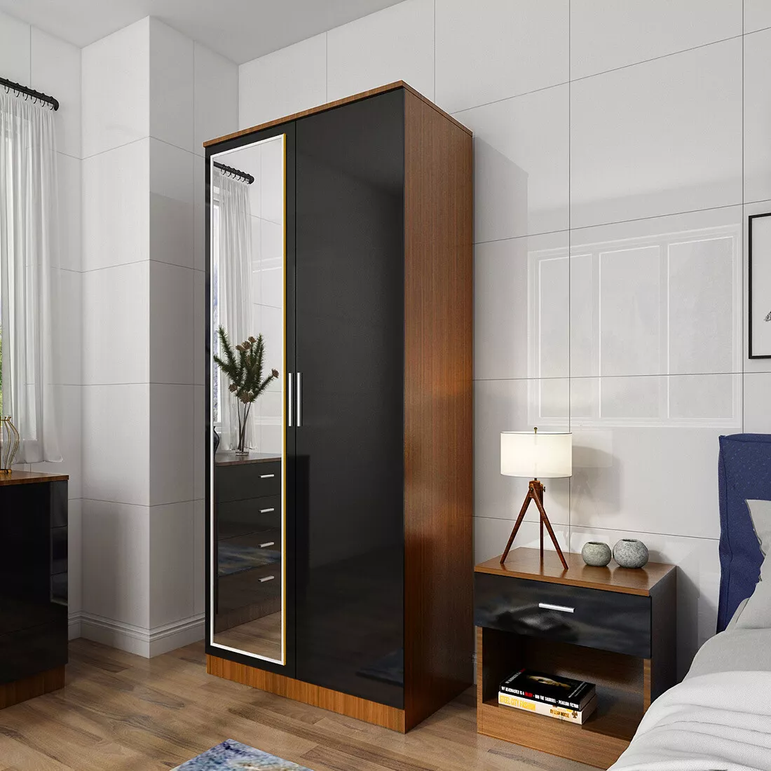 Eva 2 Door High Gloss Mirrored Wardrobe - Image 8