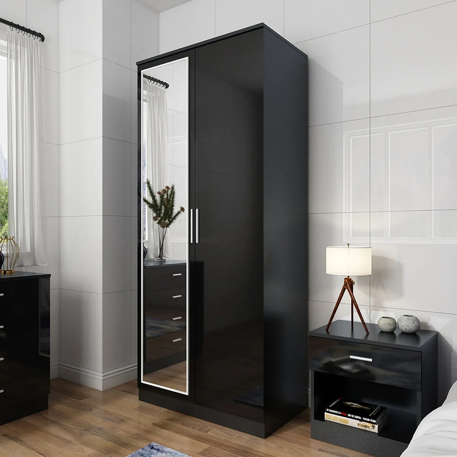 Eva 2 Door High Gloss Mirrored Wardrobe - Image 9