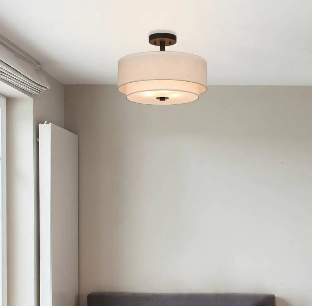 Fabric Drum Semi Mount Ceiling Light