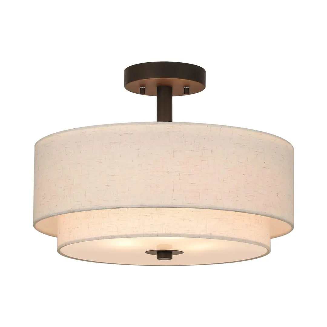 Fabric Drum Semi Mount Ceiling Light - Image 3