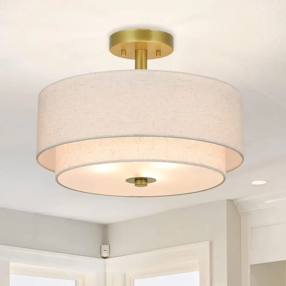 Fabric Drum Semi Mount Ceiling Light - Image 6