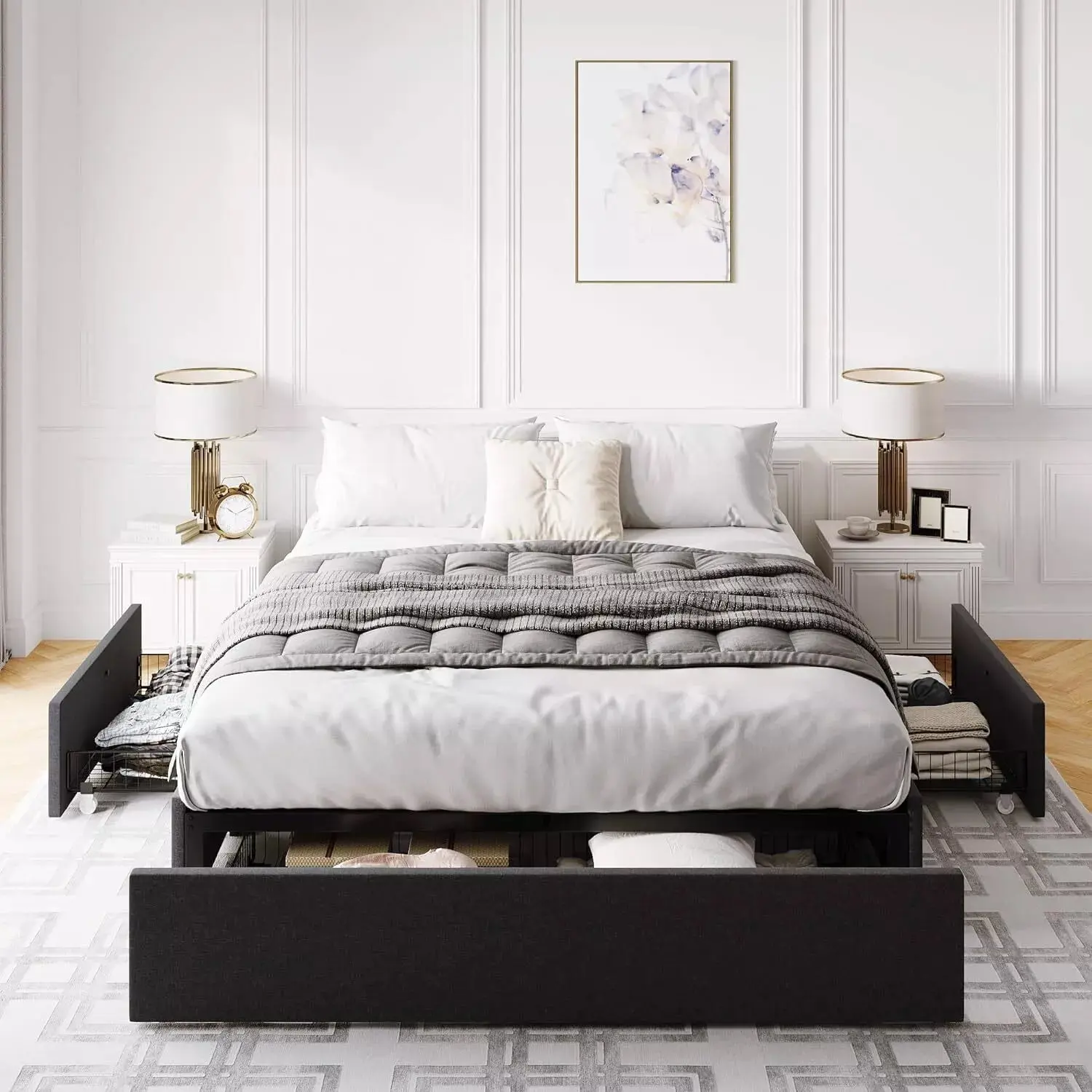 Edie Fabric Plateform Bed Frame With Storage - Image 2