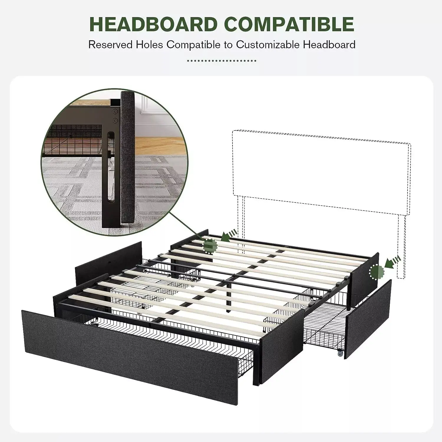 Edie Fabric Plateform Bed Frame With Storage - Image 3