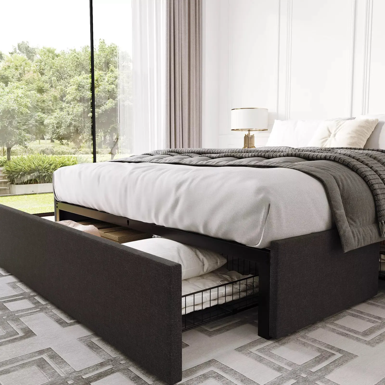 Edie Fabric Plateform Bed Frame With Storage - Image 6